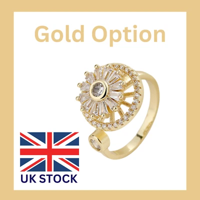 £3.75 • Buy Silver/Gold Crystal Anxiety Relief Spinning Fidget Ring Open Stress Relief Ring