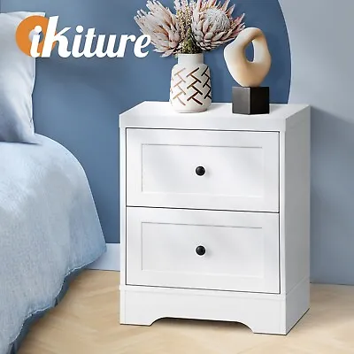 $65.90 • Buy Oikiture Bedside Tables 2 Drawers Bedroom Hamptons Furniture Storage Cabinet
