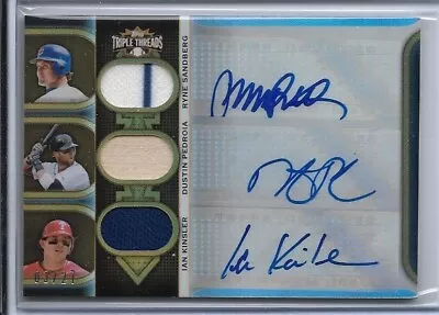 2011 Ryne Sandberg Dustin Pedroia Ian Kinsler Jersey Bat Autograph Auto #d3/27 • $229.95