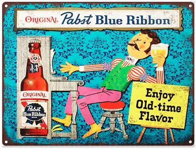 Pabst Blue Ribbon Beer Piano Mancave Shop Metal Sign Repro 9x12  60339 • $24.95