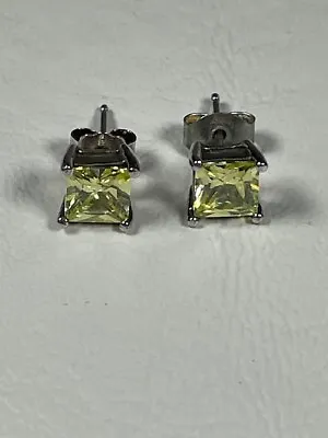 925 Sterling Silver 5mm Square Yellow Mystic Crystal Stud Earrings 858 • $12.06