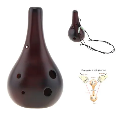 6 Hole Alto Tone C Ocarina Ceramic Retro Smoky Flute Hang Rope Instrument Gift • $12.25