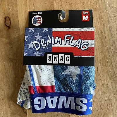 SWAG Boxer Brief Denim Flag Stars Stripes Novelty Medium Waist Size 31-33 - NIP • $14.99