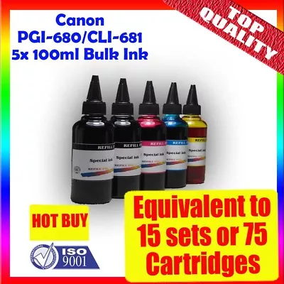 Canon Bulk Ink Cartridge Refill 5x100ml PGI-680 CLI-681 TR7560/TR8560/TS9560 • $24.90