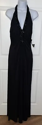 NWT JS Boutique Sz 10 Black Beaded Long Lined Halter Backless Evening Prom Dress • £47.49