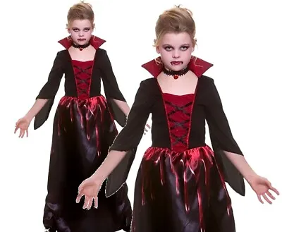 BLOODTHIRSTY VAMPIRESS Vampire Girls Child Halloween Fancy Dress Costume Kids • £16.45