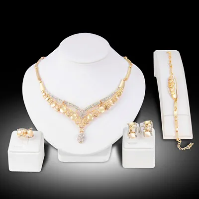 Vintage Necklace Earrings Jewelry Fashion Gold Women CrystalParty Jewelry Set ~' • £7.52