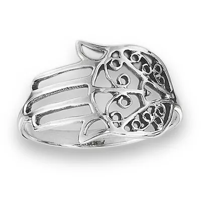 Wide Hamsa Filigree Hand Of God Ring New .925 Sterling Silver Band Sizes 5-9 • £11.76