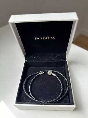 Pandora Black Leather  Double Bracelet. • £15