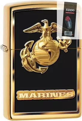 Zippo 80270 USMC Marines Logo High Polish Brass  Lighter + FLINT PACK • $30.95