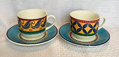 VISTA ALEGRE Portugal Oversized Cups & Saucers Set Of 2 Mixed Patterns • $29.99