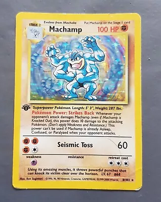 Machamp 8/102 Pokemon Card - 1st First Edition 1999-2000 4th Print Base Set • £1.99