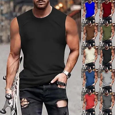 Mens Solid Extended Scoop Workout Stringer Tank Tops Gym Fitness Shirts Tee • $14.71