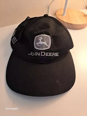 John Deere Hitachi Cap Hat Adult Black Adjustable AU Company Logo Side Rear T1 • $29.95