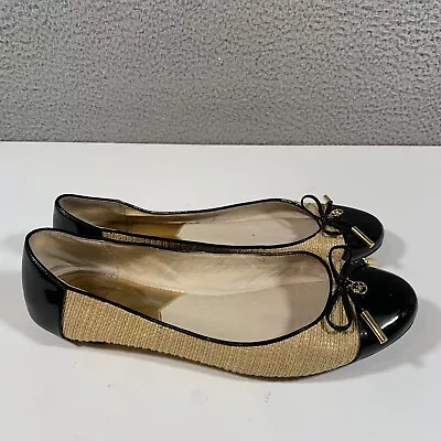 Michael KORS Jordana Straw Patent Leather MK Charm Bow Ballet Flats Women’s 8.5M • $22.99