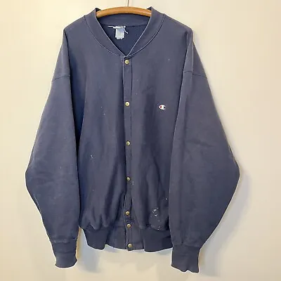 $64.95 • Buy Vintage Champion Reverse Weave Mens 2XL 80s 90s Blue Snap Cardigan Sweat Jacket