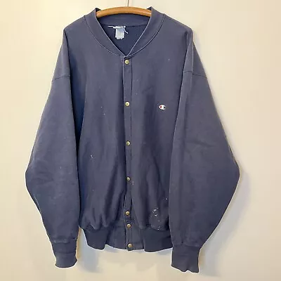 $64.95 • Buy Vintage Champion Reverse Weave Mens 2XL 80s 90s Blue Snap Cardigan Sweat Jacket