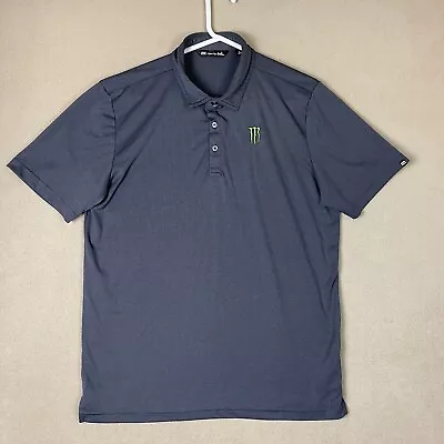 Travis Mathew Polo Shirt Men Large Gray Monster Energy Golfing Logo Preppy Adult • $26.99