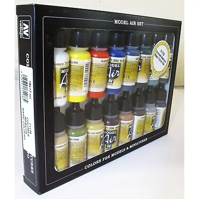Vallejo Basic Colors: Acrylic 16 Airbrush Paint Set For Model & Hobby 71178 ... • $56.87