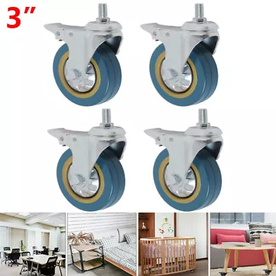 4pcs Heavy Duty Caster 3  Polyurethane Castor Wheels Swivel Castors (with Brake) • $17.57