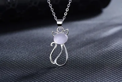 £3.99 • Buy 925 Sterling Silver Cat Moonstone Pendant Chain Necklace Womens Ladies Jewellery
