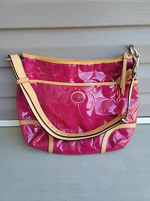 COACH Peyton Magneta Pink Tan Embossed Patent Leather Crossbody • $27