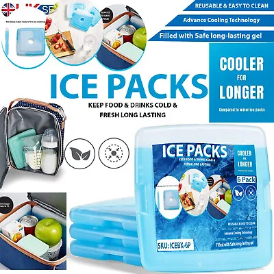 6x Ice Pack For Cool Box Lunch Bag Freezer Blocks Cooler Long Lasting Reusable • £6.99