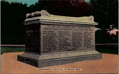 1940s PLYMOUTH MASS COLES HILL SARCOPHAGUS PILGRIMS MEMORIA LINEN POSTCARD 29-62 • $10.15