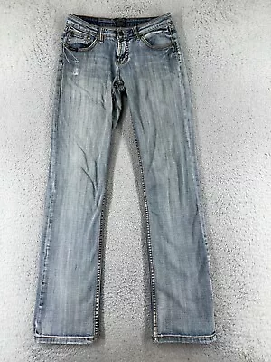 Cowgirl Up Pants Womens 2 Blue Denim Bootcut Embellished Distressed Light Wash • $19.79