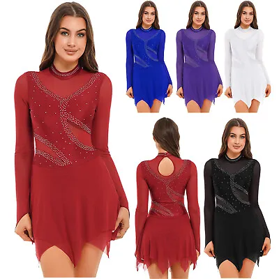 UK Freebily Womens Figure Ice Skating Competition Dress Gymnastics Dance Costume • £6.69