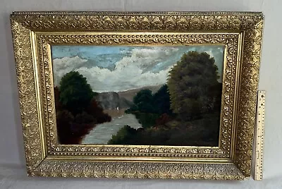 Antique 19th C Oil On Canvas Painting Hudson River School NY Outdoor Landscape • $13.50