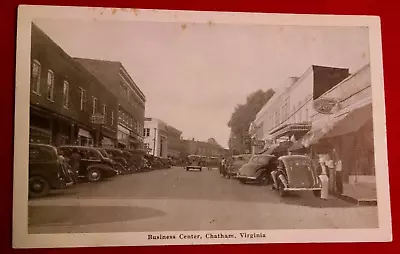 Early B/W Postcard Of The BUSINESS CENTER ~ Chatham VA Virginia • $8