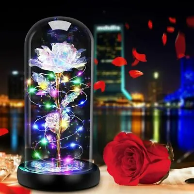 $15.99 • Buy Crystal Galaxy Rose In The Glass Dome Valentine's Mother's Day Birthday Gift NEW