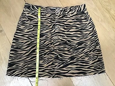 Denim&co Denim Mini Skirt Size 10 W28” L16” Brown Zebra Print • £3