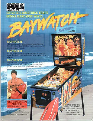 BAYWATCH Original PROMO Pinball Flyer SEGA 1995 PAMELA ANDERSON Brochure • $5.99