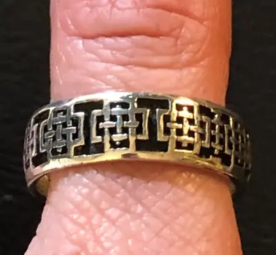 Mens Sterling Silver Band Ring Celtic Woven Cross PSCL 7.6mm Sz 12 6g 925 3591 • $14.49