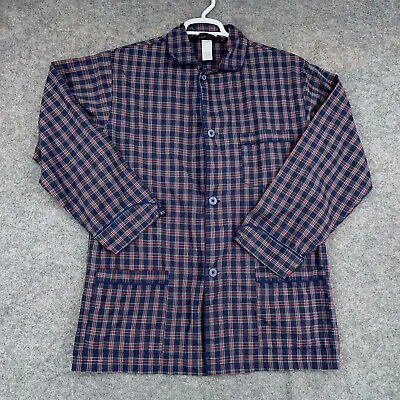 Christian Dior Pajama Shirt Mens Medium Blue Red Plaid Long Sleeve Button Up • $29.99