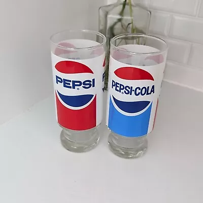PEPSI Set Of Two Vintage Glass Cups Tumblers Original Logo Large 80s/90s Era • $39.90