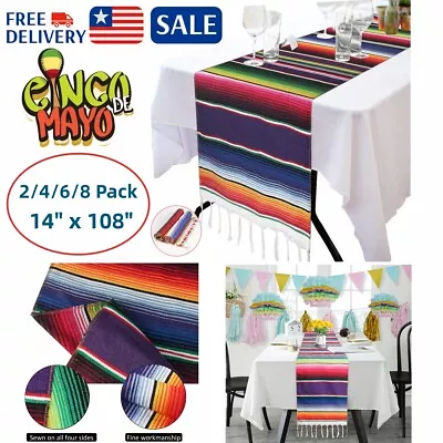 14  X 108  Mexican Serape Table Runner Colorful Fringe Home Wedding Fiesta Decor • $39.86