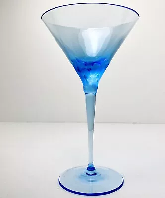 MOSER Pebbles Fluent Martini Glass Cobalt Blue Aquamarine Etched Cocktail Stem • $159.99