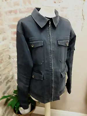 Mens David Chu Denim Trucker Jacket Chore Coat Zip Front Pockets New • $39.98