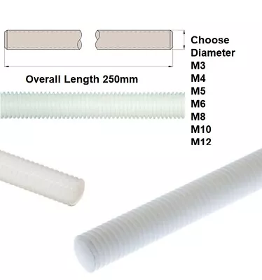 £5 • Buy 250mm NYLON PLASTIC THREADED ROD BAR STUDDING ALLTHREAD M3 M4 M5 M6 M8 10 12
