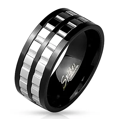 Black Stainless Steel Men's Double Gear Spinning Band Ring Size 9-13 9mm • $13.99
