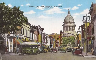 Madison Wisconsin - State Street - Capitol - Orpheum Marque - Bus Automobiles • $9.50