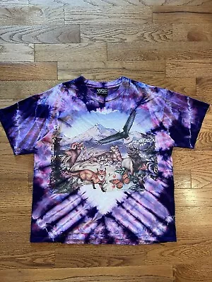 Vintage Lisa Chapman Graphics Nature Wildlife Purple Tie Dye Mountain T Shirt XL • $66