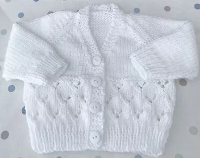 Brand New Hand Knitted  Baby’s Cardigan In White 0/3 Months • £7.50