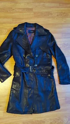 Ladies Black Sz. M Nicole Miller Leather Jacket /Belted Coat Very Good Condition • $104