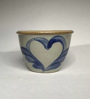 Vtg BBP Beaumont Brothers Pottery Master Salt Blue Heart Salt Glazed Mini Crock • $10