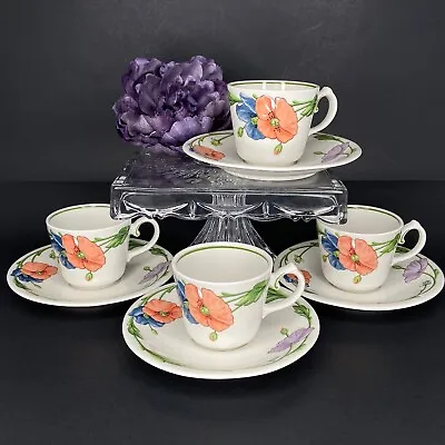 Villeroy & Boch Amapola Coffee Tea Cups & Saucers Made In Germany 4 Sets • $40