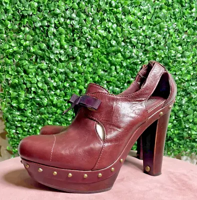 UGG Australia Celestina Women’s Burgundy Leather Heels Clogs Size 9.5 • $41.30